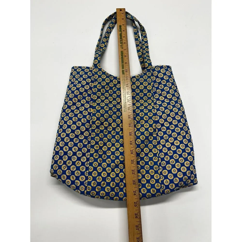 VERA BRADLEY Tote Bag Riviera Blue‎ Yellow Flower Pockets Quilted Snap Closure